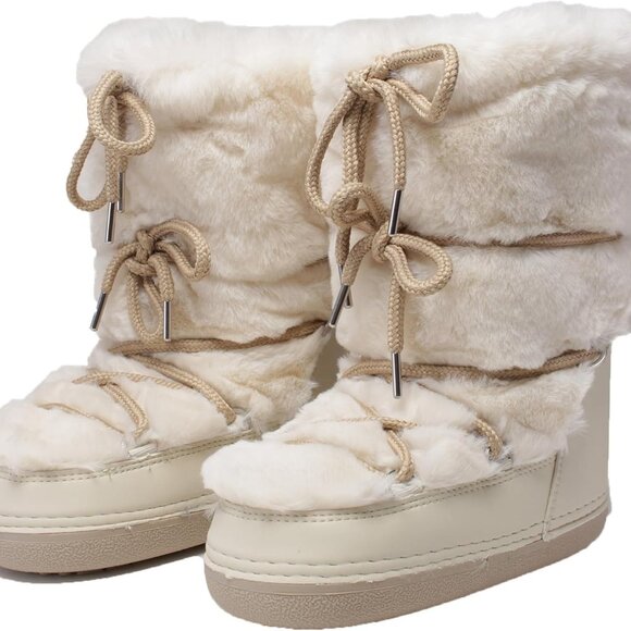 Faux Fur Boots Women Water-Resistant Fuzzy Snow Boots Anti-Slip Warm Winter Shoe - Picture 1 of 8